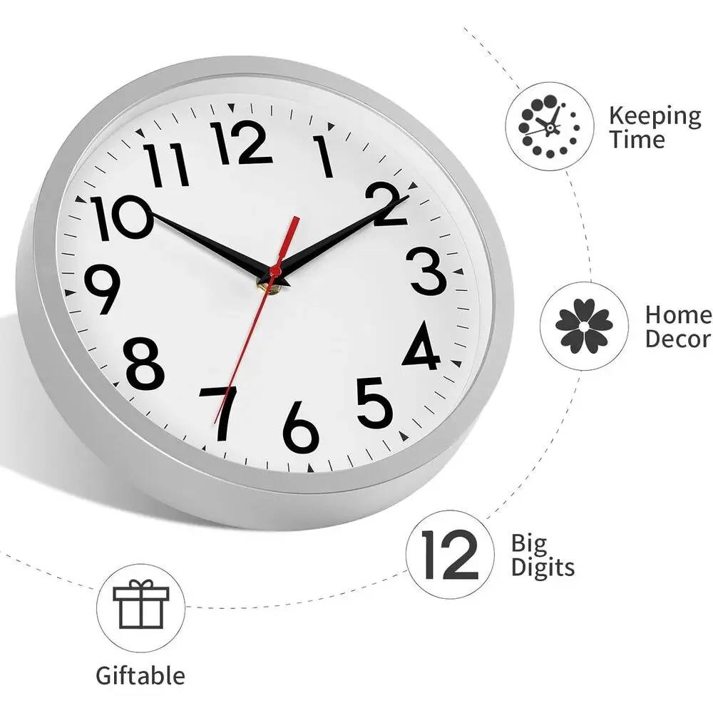 Wall Clock Modern Battery Operated 10 Inch Simpel Silent Non Ticking Decorative